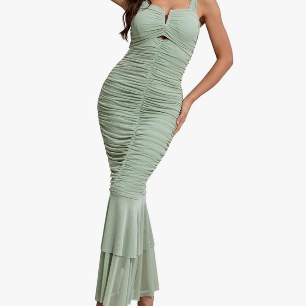 NWOT sage green mermaid fishtail body con dress